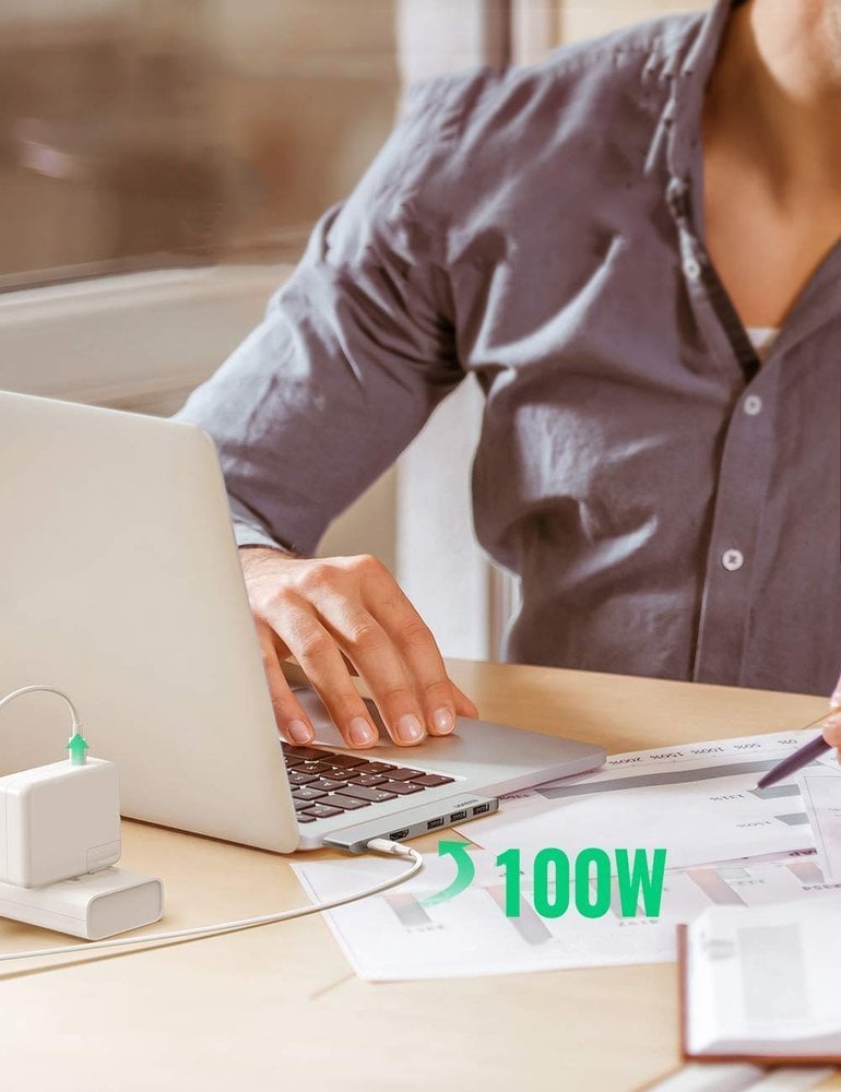 HUB Ugreen 60559 2x USB-C/USB-C PD (TB3, 100W, 4K 60Hz, 10Gbps) HDMI 4K 30Hz Grå