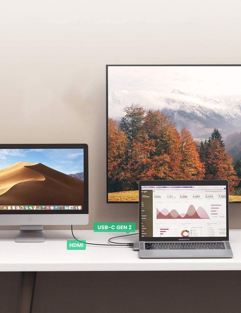 HUB Ugreen 60559 2x USB-C/USB-C PD (TB3, 100W, 4K 60Hz, 10Gbps) HDMI 4K 30Hz Grå