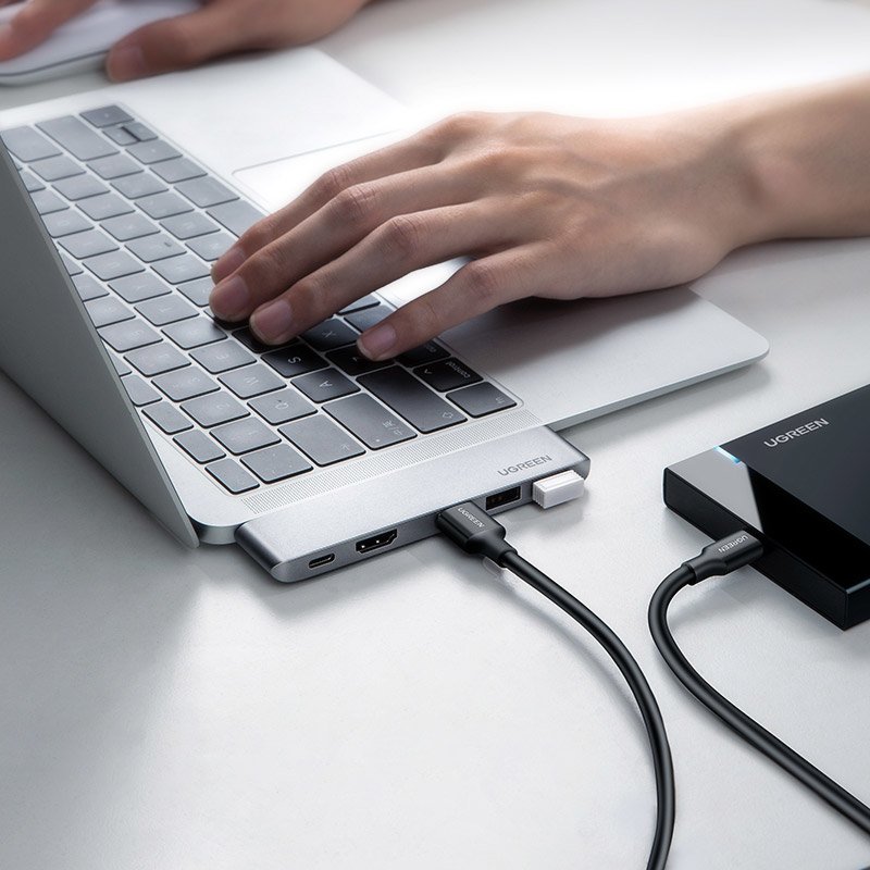 HUB Ugreen 60559 2x USB-C/USB-C PD (TB3, 100W, 4K 60Hz, 10Gbps) HDMI 4K 30Hz Grå