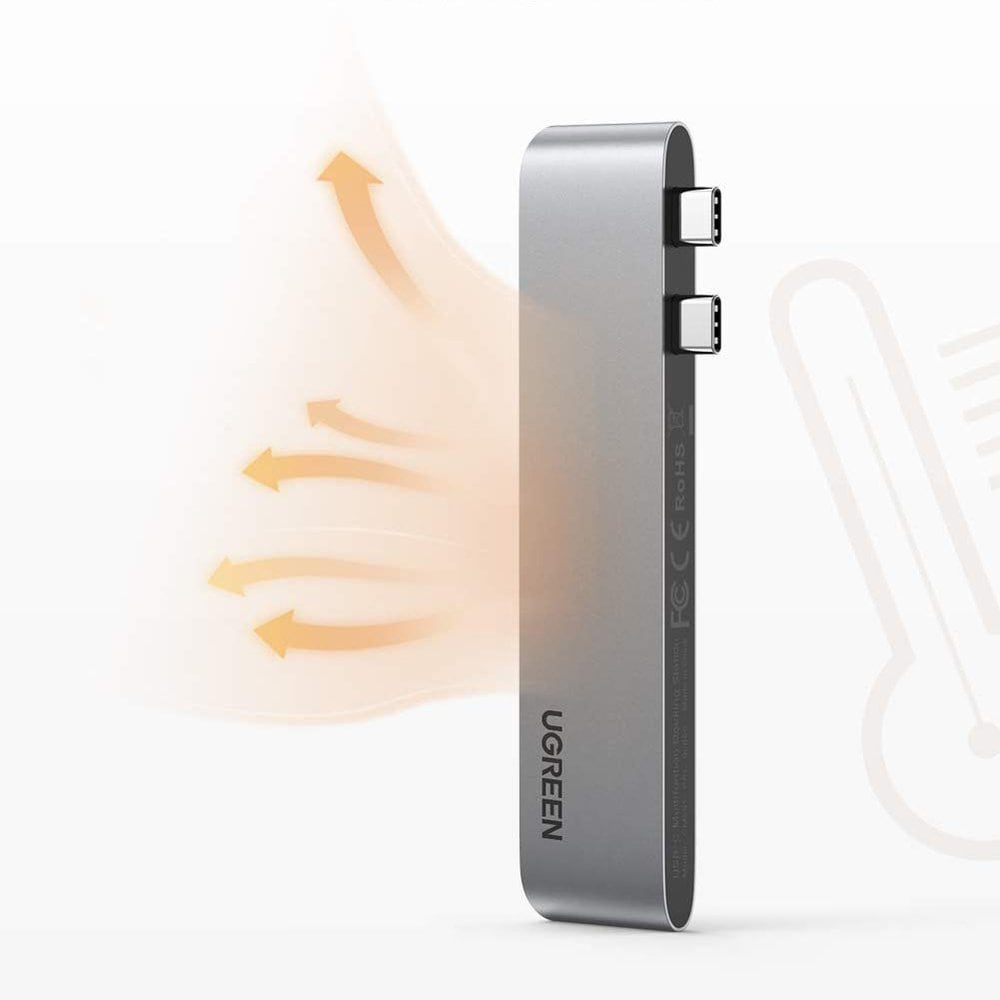 HUB Ugreen 60559 2x USB-C/USB-C PD (TB3, 100W, 4K 60Hz, 10Gbps) HDMI 4K 30Hz Grå