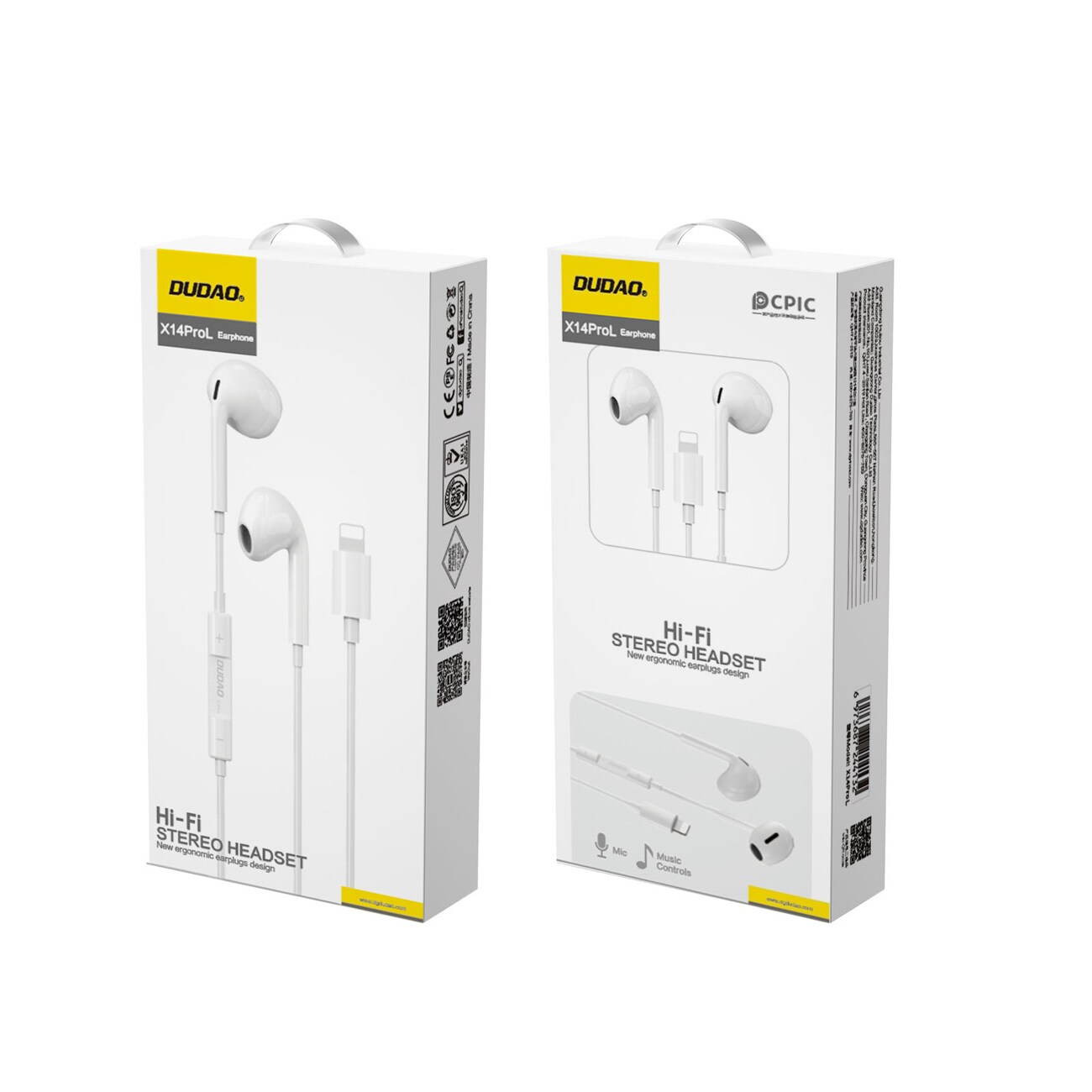 Dudao X14PROL-W1 Lightning-hovedtelefoner – hvide / In-ear-hovedtelefoner / Hovedtelefoner med kabel