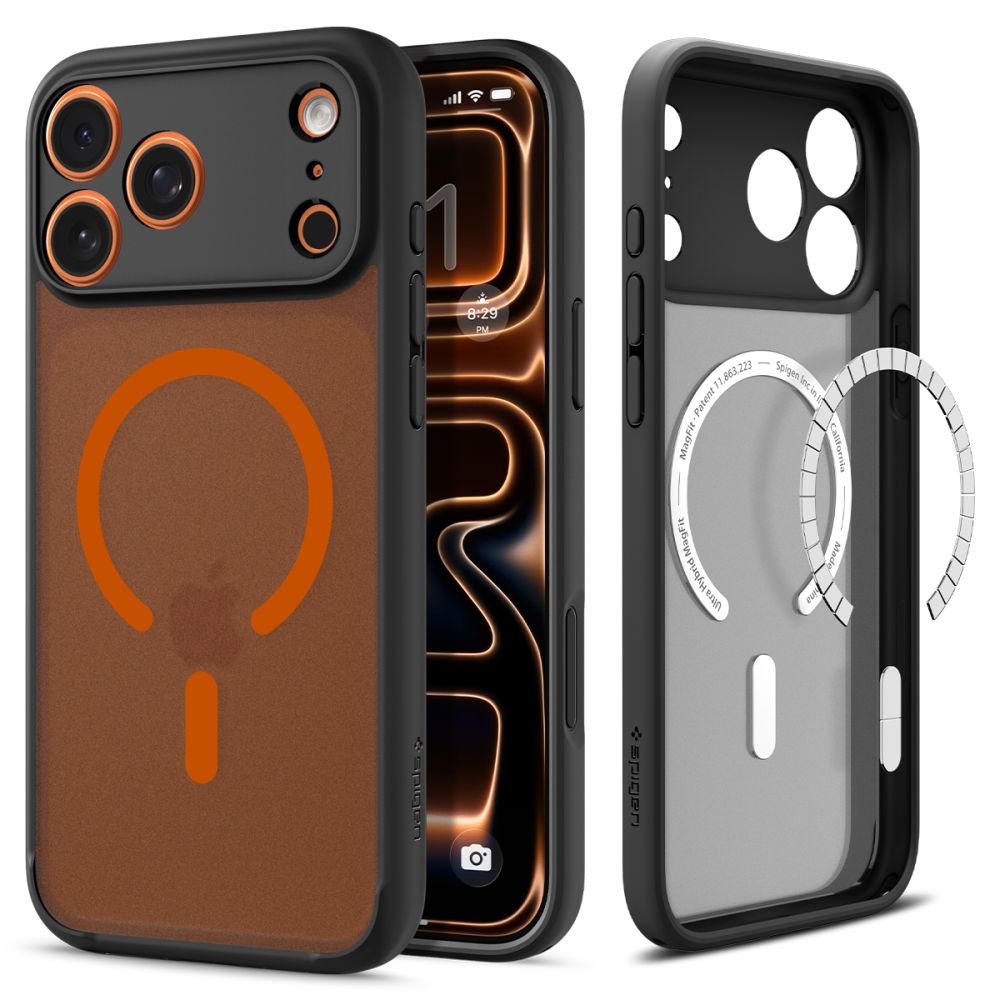 Spigen Ultra Hybrid MagSafe-etui til iPhone 17 Pro Max – sort og orange