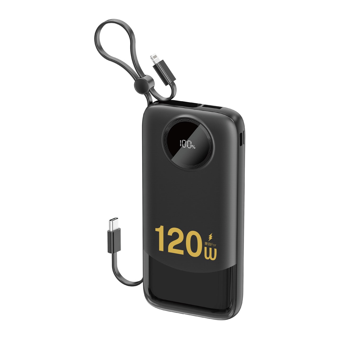 Dudao K13 10000mAh powerbank med indbygget kabel – sort
