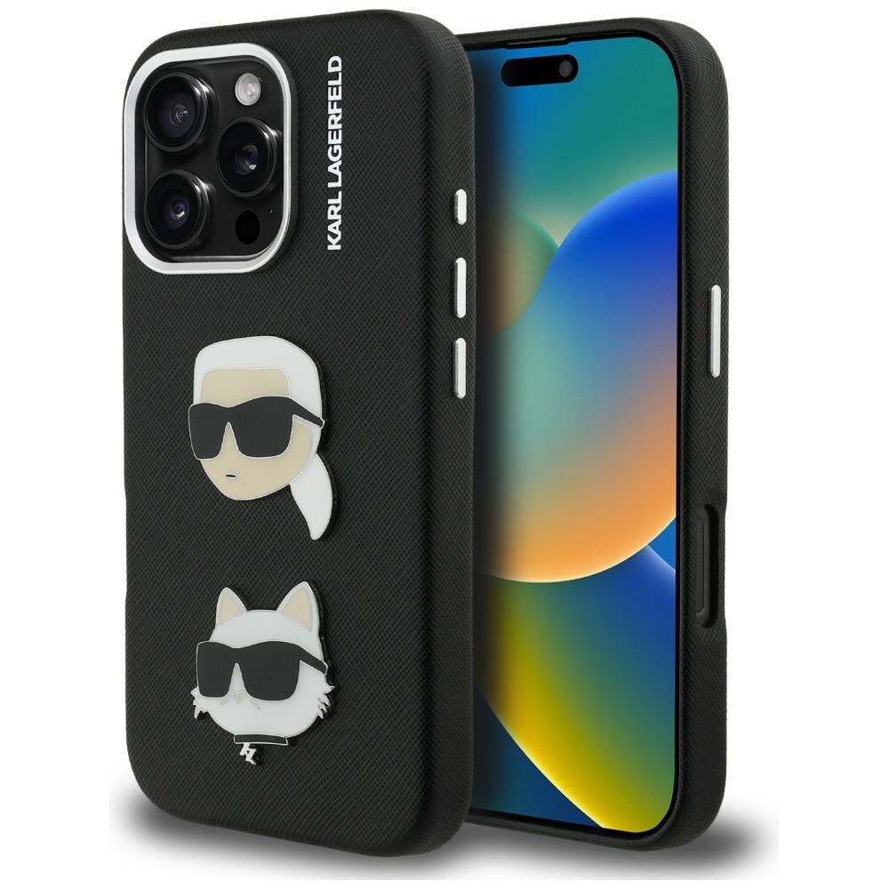 Karl Lagerfeld FW Grained Karl & Choupette-nåleetui til iPhone 16 Pro Max – Sort