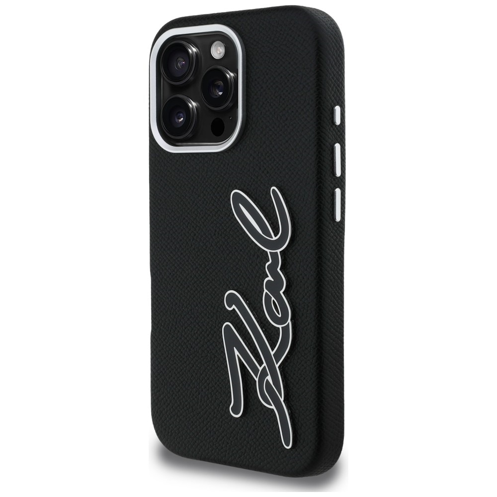 Karl Lagerfeld FW iPhone 16 Pro-etui med struktureret signaturlogo – sort