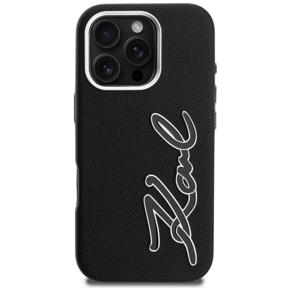 Karl Lagerfeld FW iPhone 16 Pro-etui med struktureret signaturlogo – sort