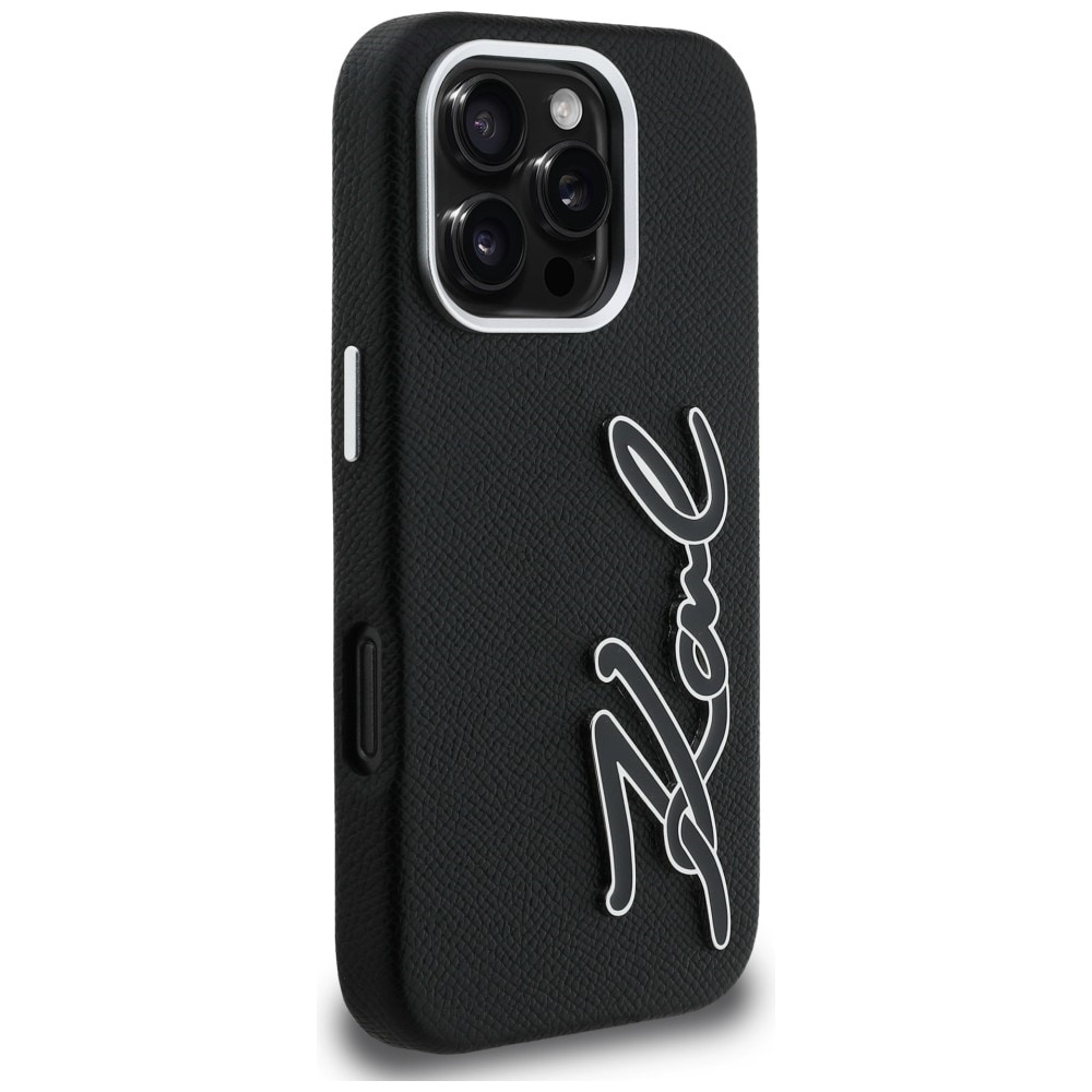 Karl Lagerfeld FW iPhone 16 Pro-etui med struktureret signaturlogo – sort