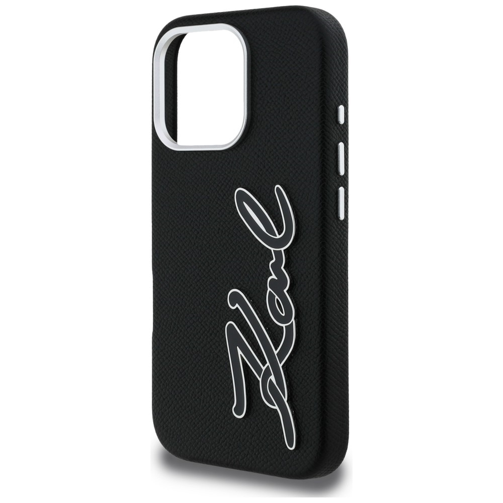 Karl Lagerfeld FW iPhone 16 Pro-etui med struktureret signaturlogo – sort