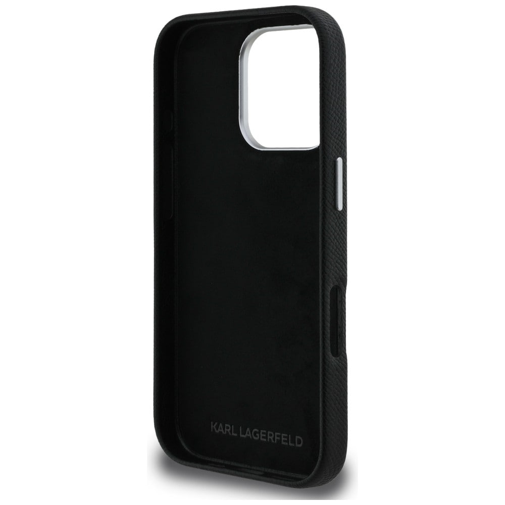 Karl Lagerfeld FW iPhone 16 Pro-etui med struktureret signaturlogo – sort