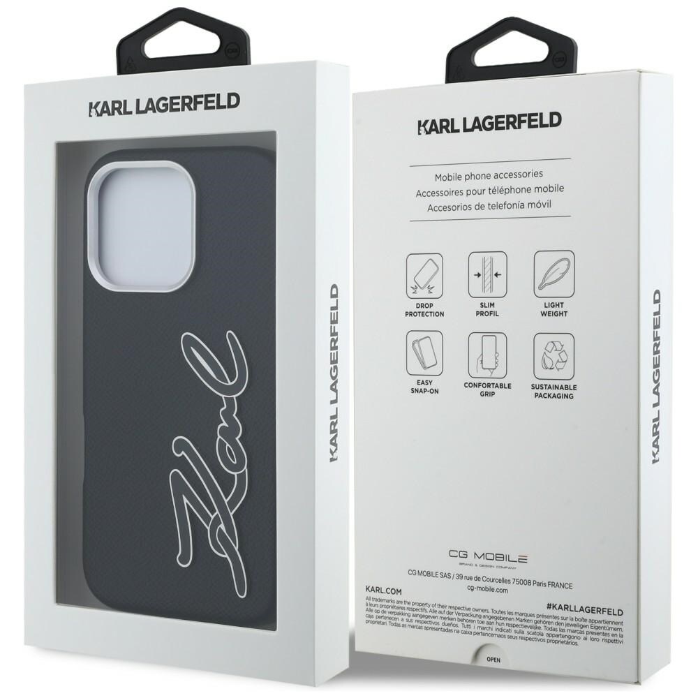 Karl Lagerfeld FW iPhone 16 Pro-etui med struktureret signaturlogo – sort