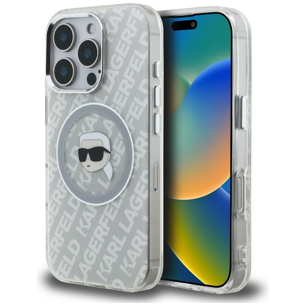 Karl Lagerfeld IML Karl Head Logo MagSafe-etui til iPhone 16 Pro – Grå