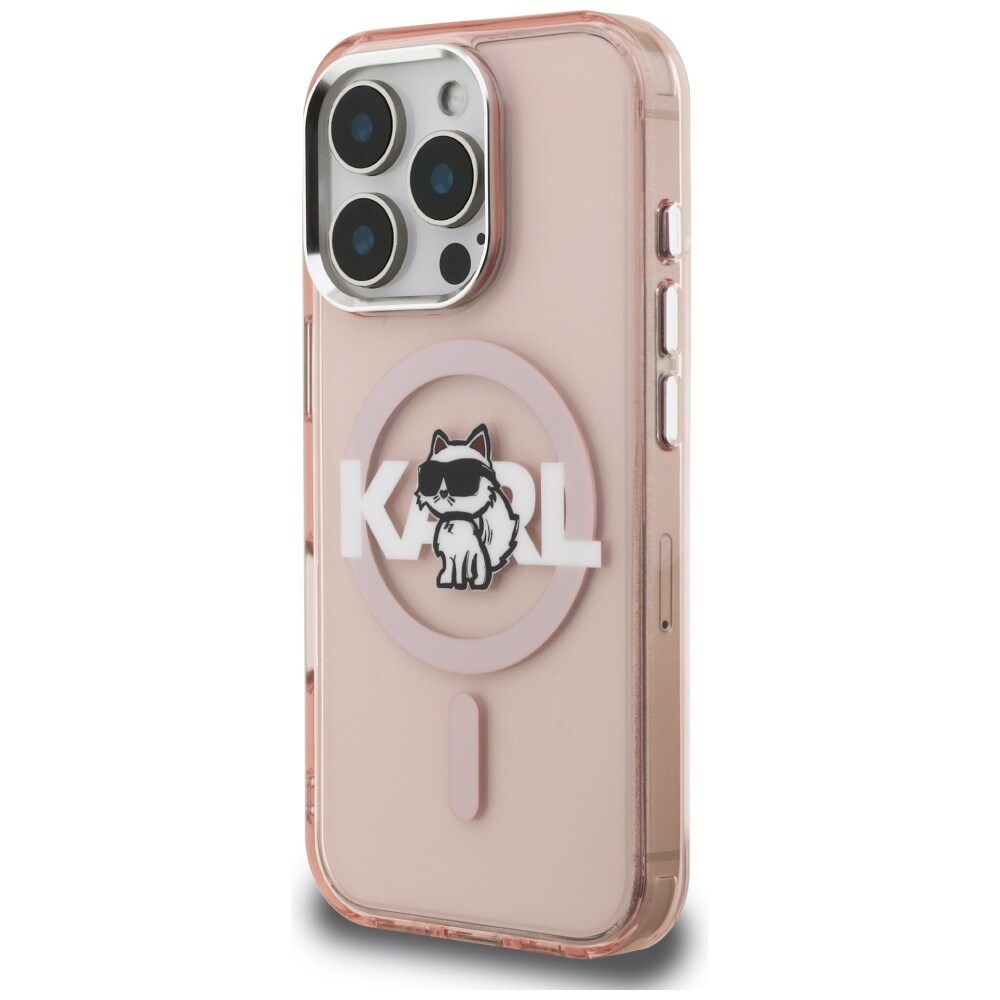 Karl Lagerfeld IML Choupette-skitse-logo MagSafe-etui til iPhone 16 Pro Max – lyserød