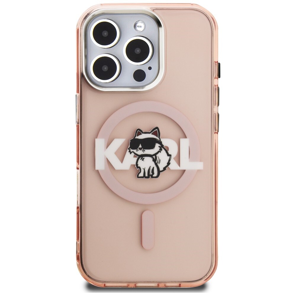 Karl Lagerfeld IML Choupette-skitse-logo MagSafe-etui til iPhone 16 Pro Max – lyserød