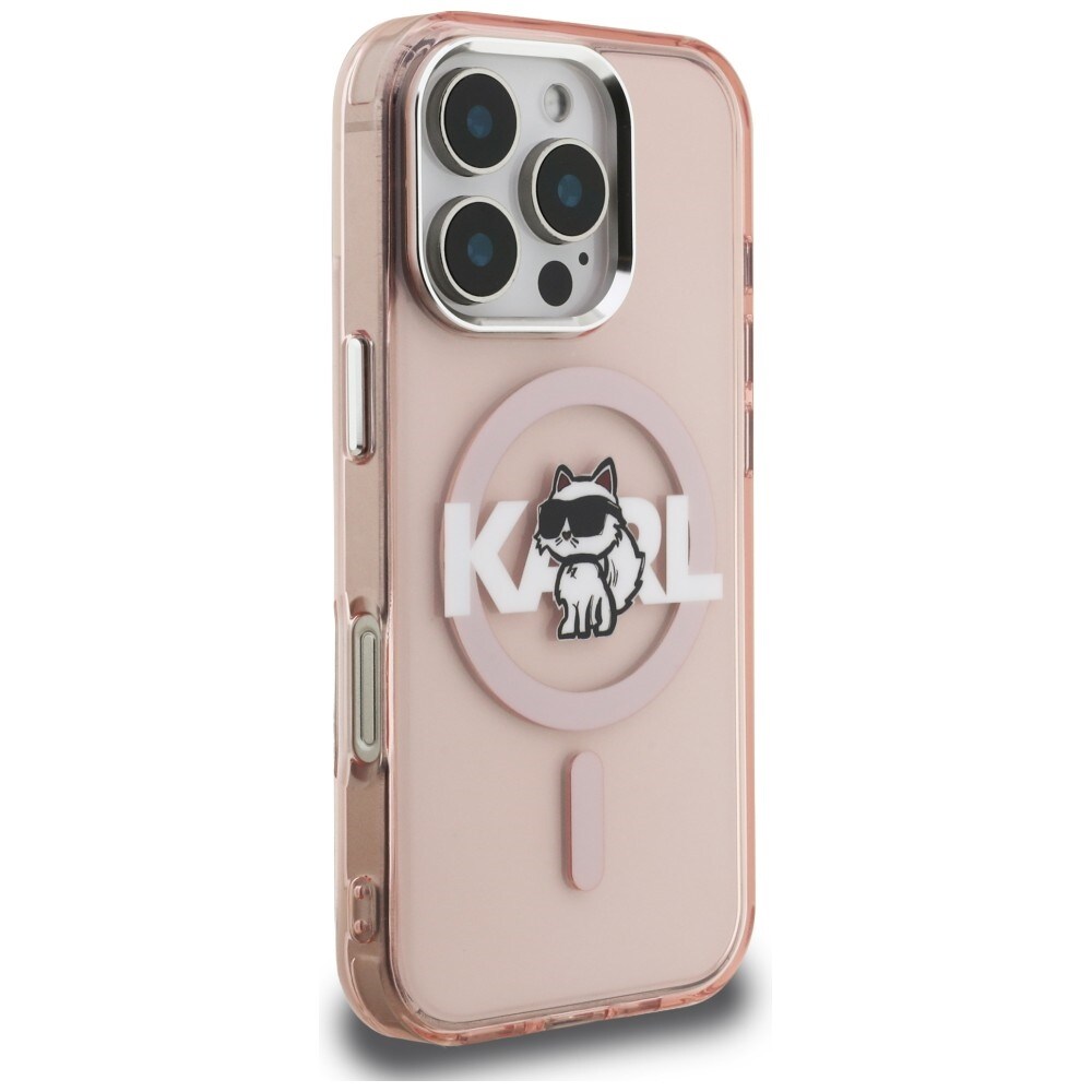Karl Lagerfeld IML Choupette-skitse-logo MagSafe-etui til iPhone 16 Pro Max – lyserød
