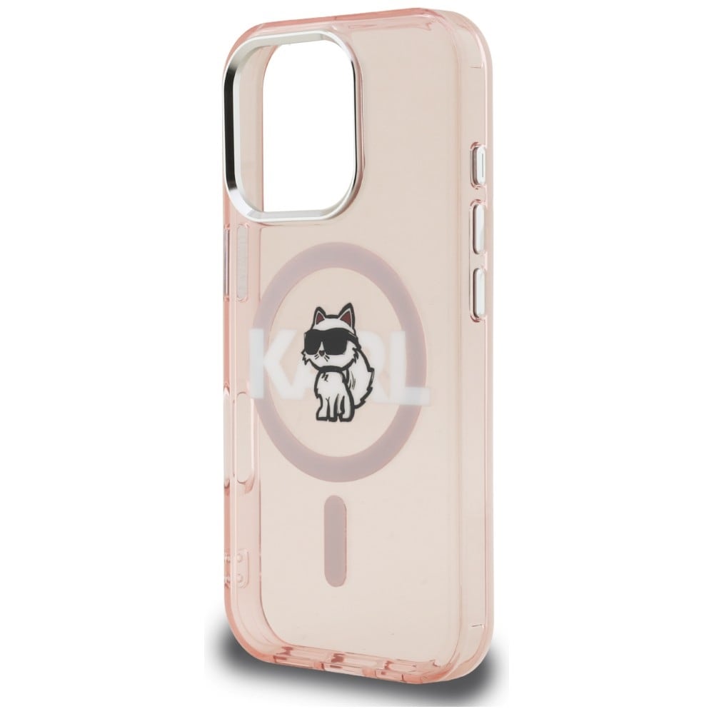 Karl Lagerfeld IML Choupette-skitse-logo MagSafe-etui til iPhone 16 Pro Max – lyserød