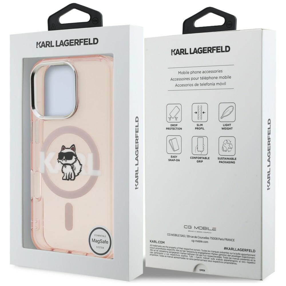 Karl Lagerfeld IML Choupette-skitse-logo MagSafe-etui til iPhone 16 Pro Max – lyserød