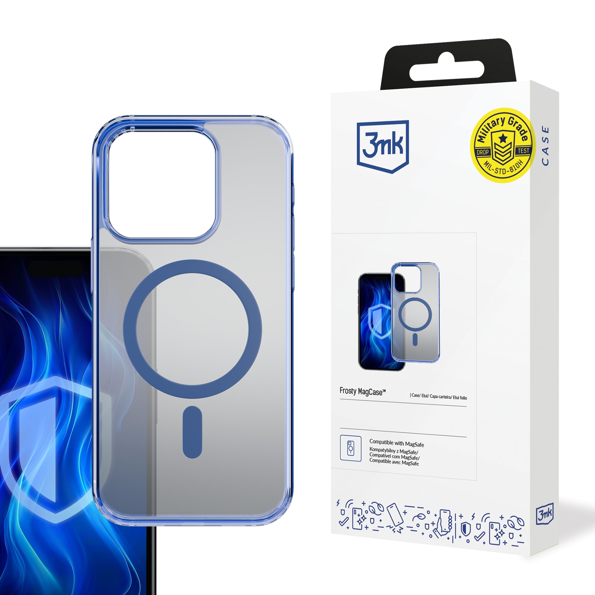 3mk Frosty MagCase blå etui til Apple iPhone 13 Pro Max – gennemsigtig