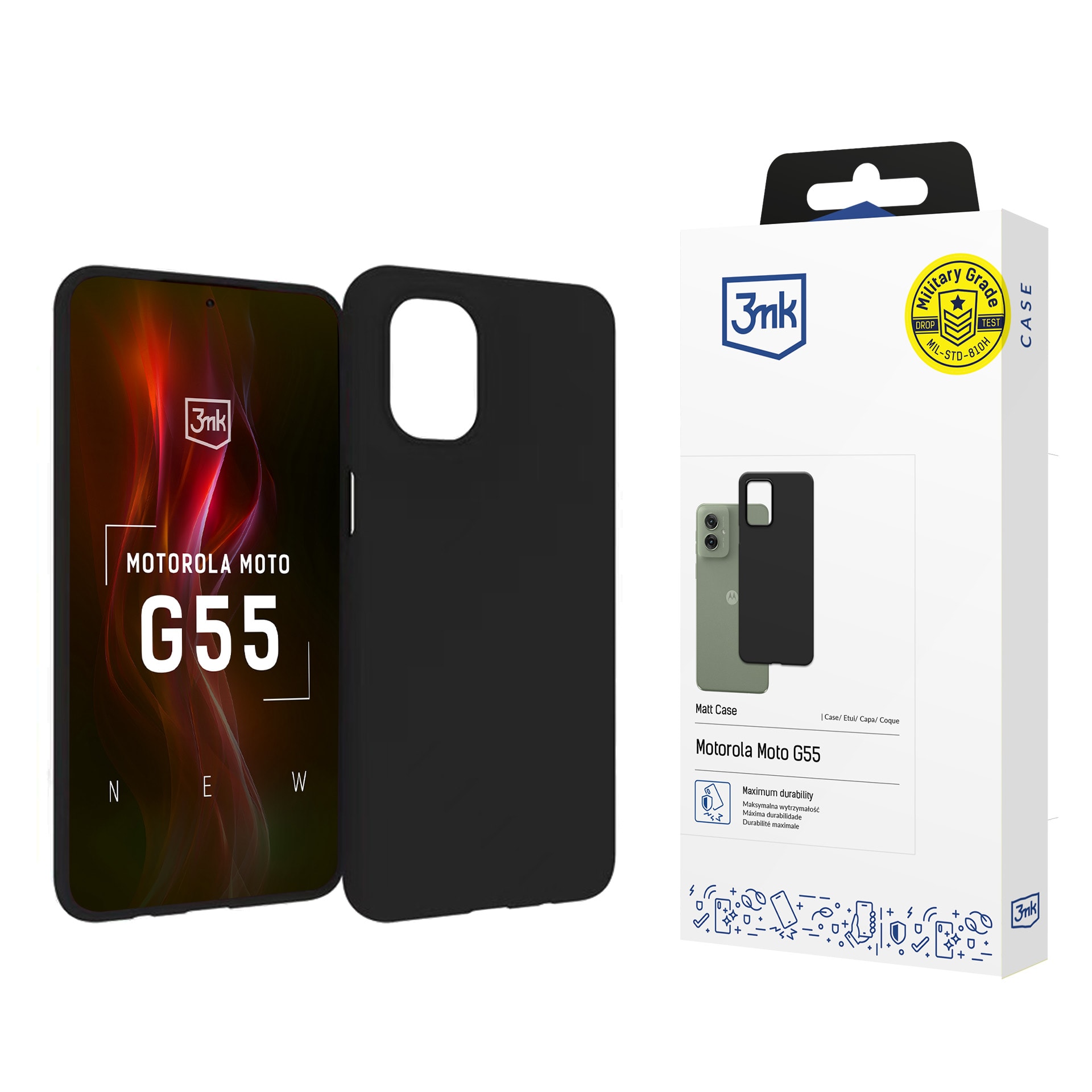 3mk Matt-etui til Motorola Moto G55 5G – Sort