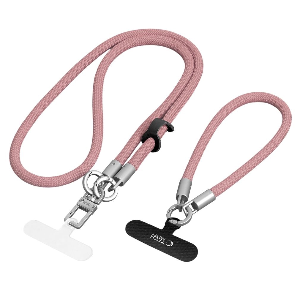 Tech-Protect C10S mobilrem med krydsrem (114 cm) + håndledsrem (31 cm) – Rosa titan