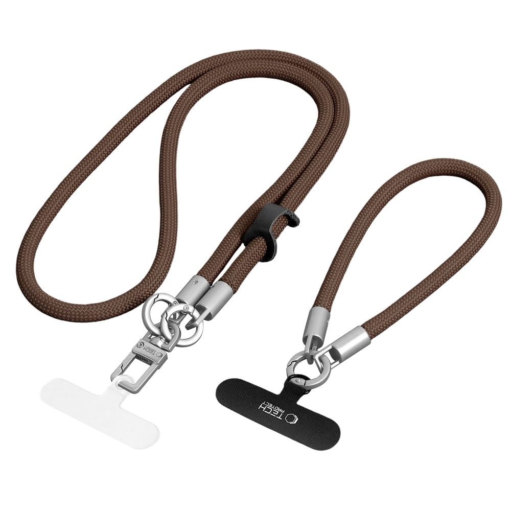 Tech-Protect C10S mobilrem med skulderrem (114 cm) + håndledsrem (31 cm) – brun-titan