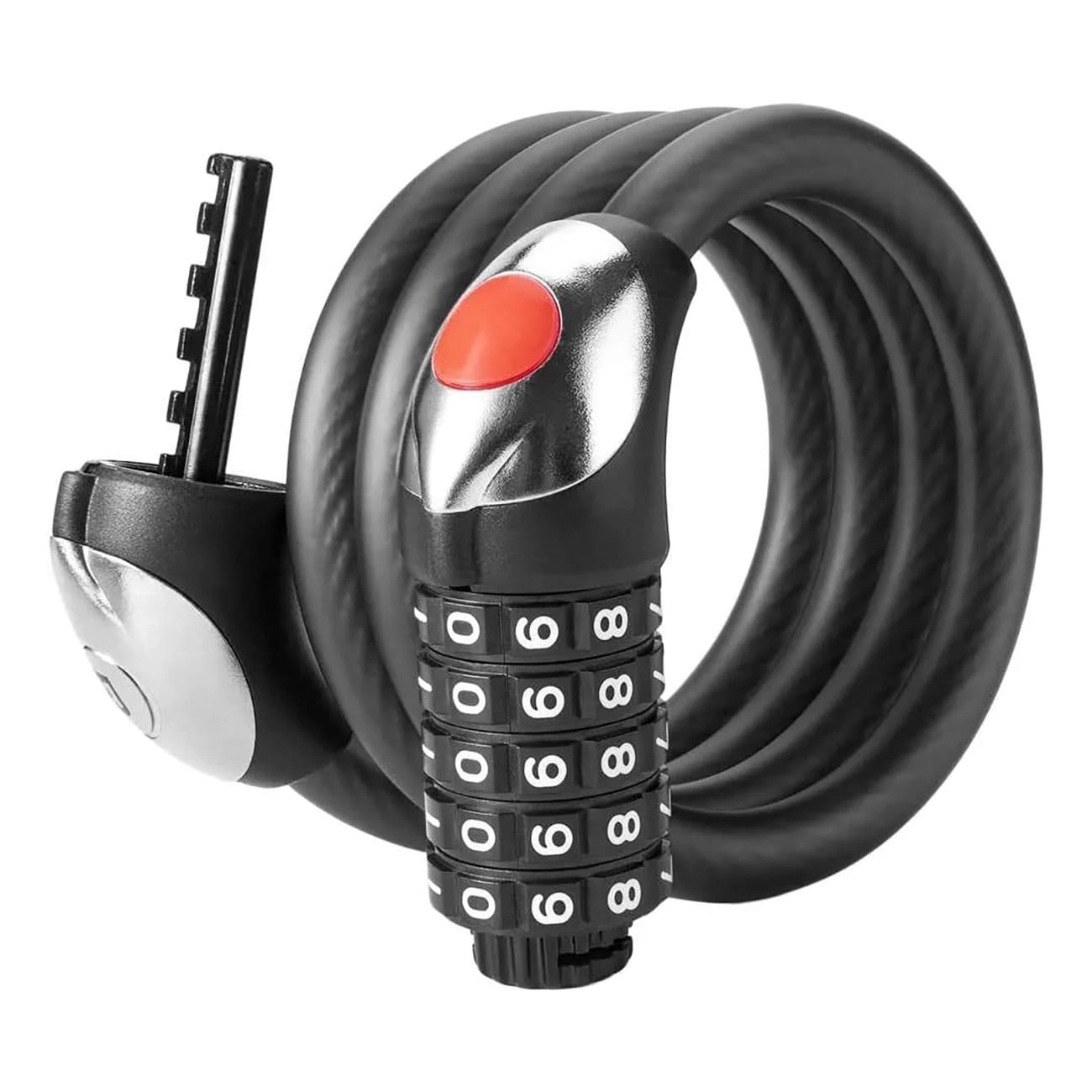 Rockbros RKS531 cykellås med 5-cifret kode, stålkabel, 180 cm, med LED-belysning – Svart