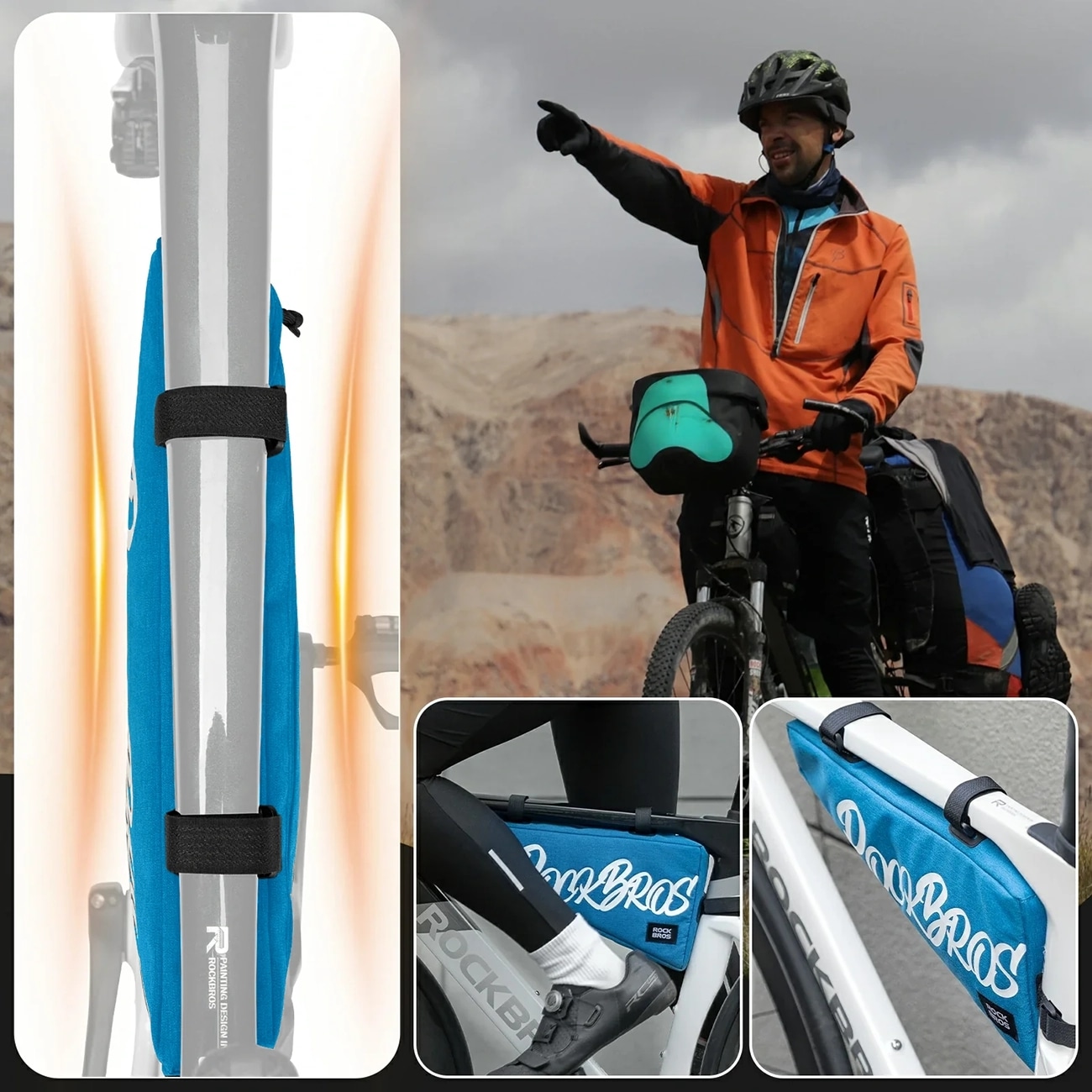 Rockbros G008 Flash Journey cykeltaske med trekantet stel, XL, 1,9 l – blå