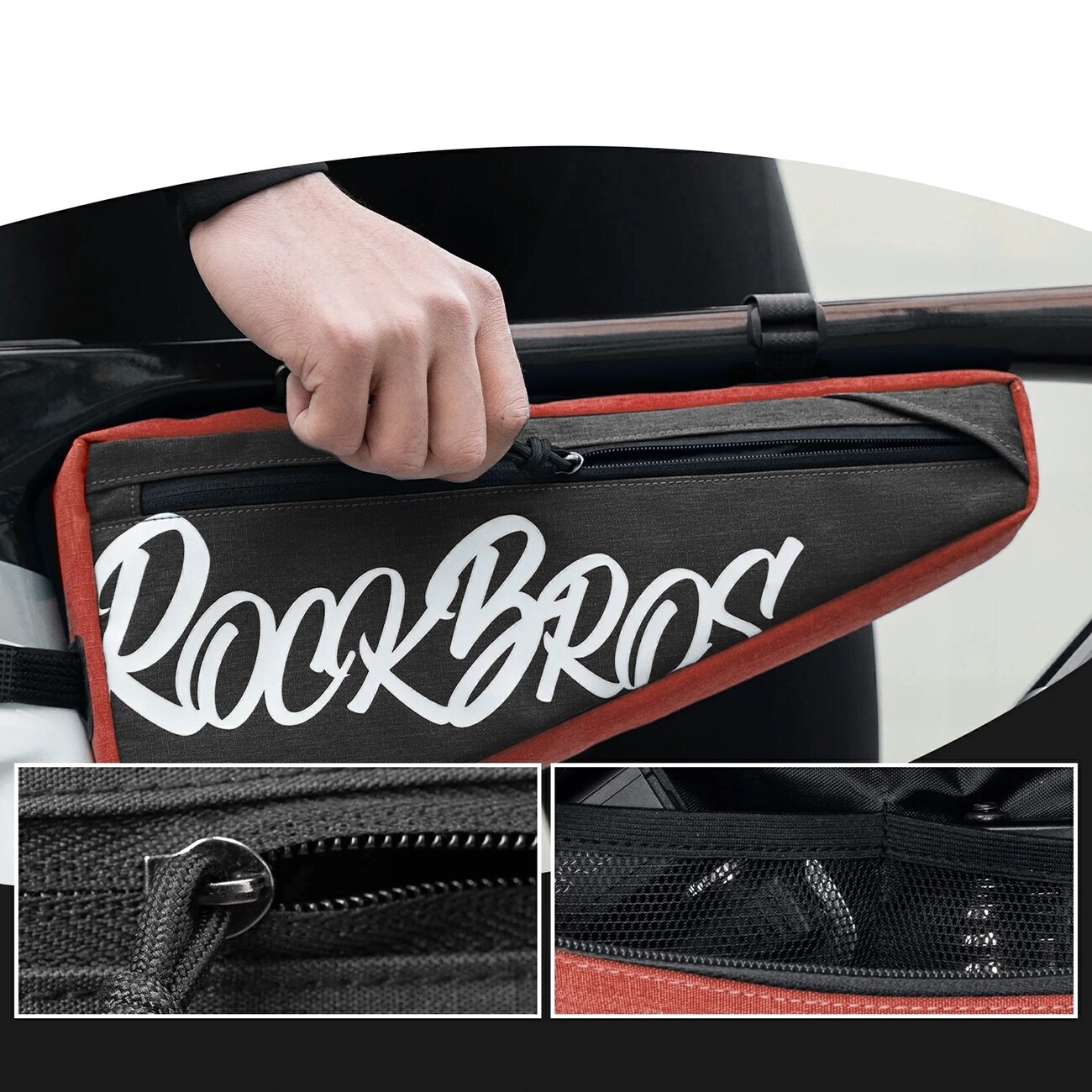 Rockbros G008 Flash Journey cykeltaske med trekantet stel, XL, 1,9 l – Svart og rød