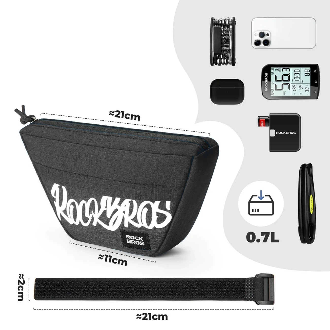 Rockbros G011 Flash Journey cykeltaske til trapezformet styr, 0,7 l – Svart