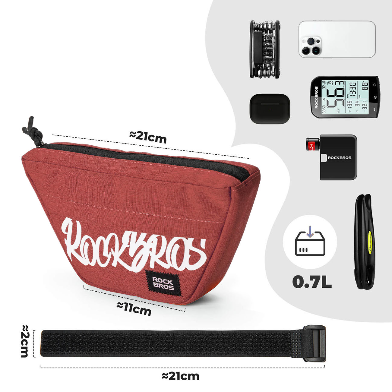 Rockbros G011 Flash Journey cykeltaske til trapezformet styr, 0,7 l – rød