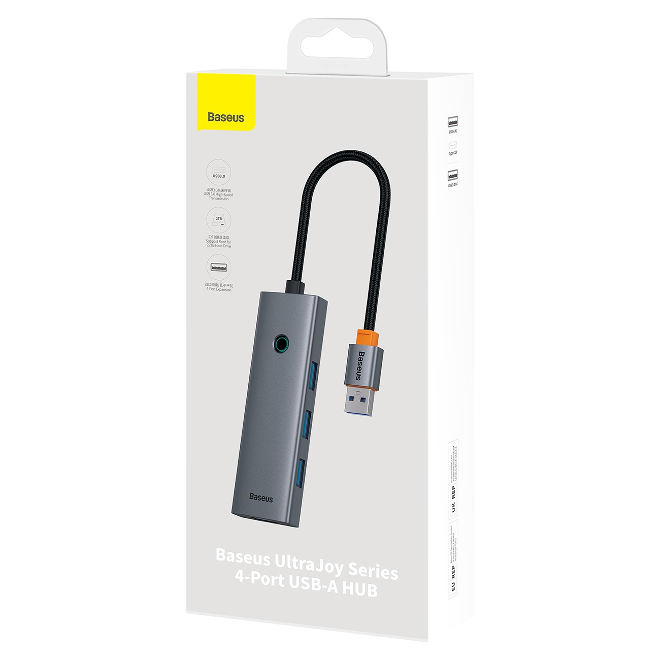 Baseus UltraJoy-serien USB-A-hub 4xUSB-A 3.0 1xUSB-C 5V 50 cm – grå