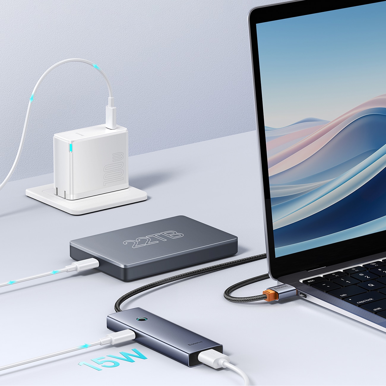 Baseus UltraJoy-serien USB-A-hub 4xUSB-A 3.0 1xUSB-C 5V 50 cm – grå