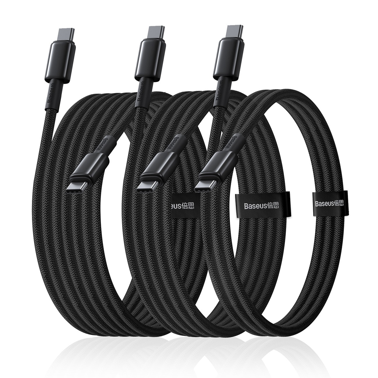Baseus Tungsten Gold 100 W USB-C-kabelsæt – USB-C 1 m, 2 m, 3 m – Sort