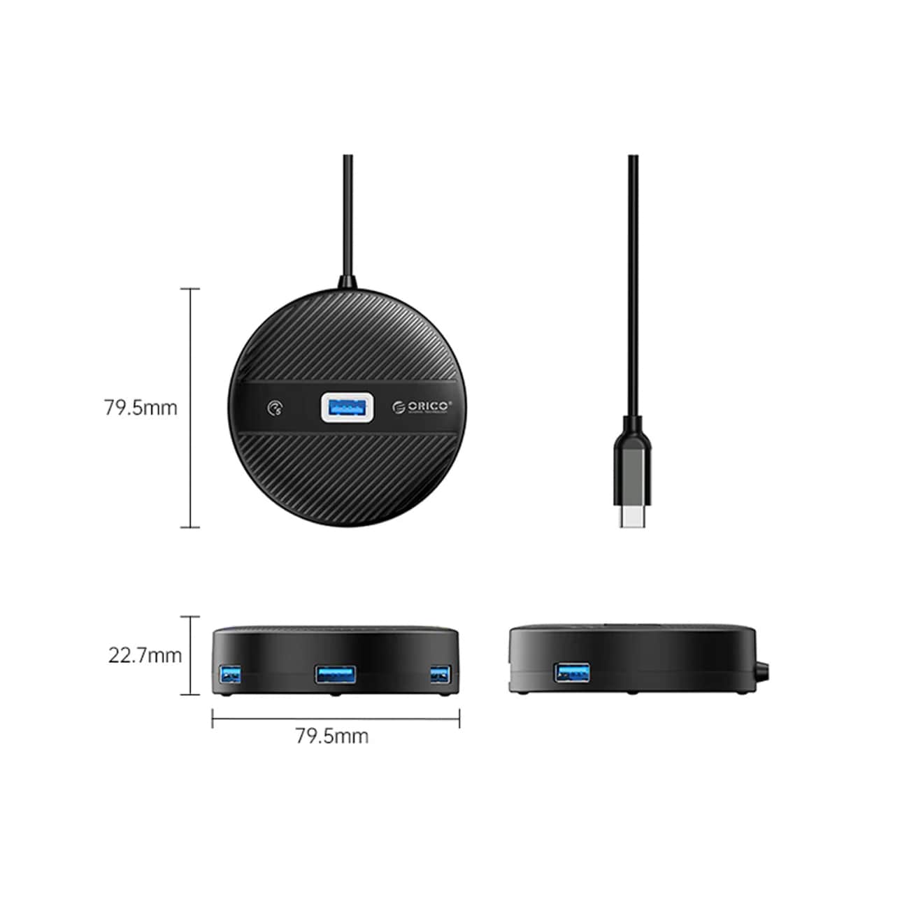 ORICO YS1-C2 4-ports USB-hub 1x USB-A 3.0, 3x USB-A 2.0, 0,3 m – sort