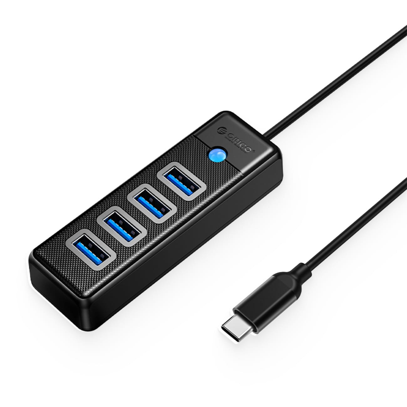Orico PW4U-C3 USB-hub med 4 USB-A 3.0-porte, 1,8 m – sort