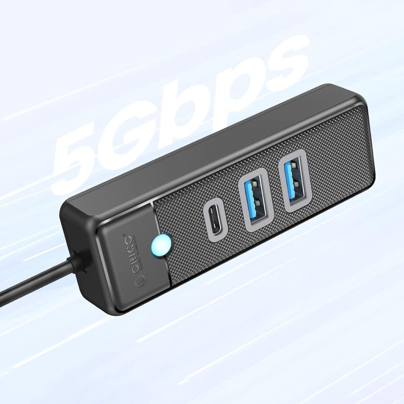 Orico PWC2U-U3 USB-hub med 3 porte: 2 x USB-A 3.0, 1 x USB-C 3.0, 0,15 m – sort