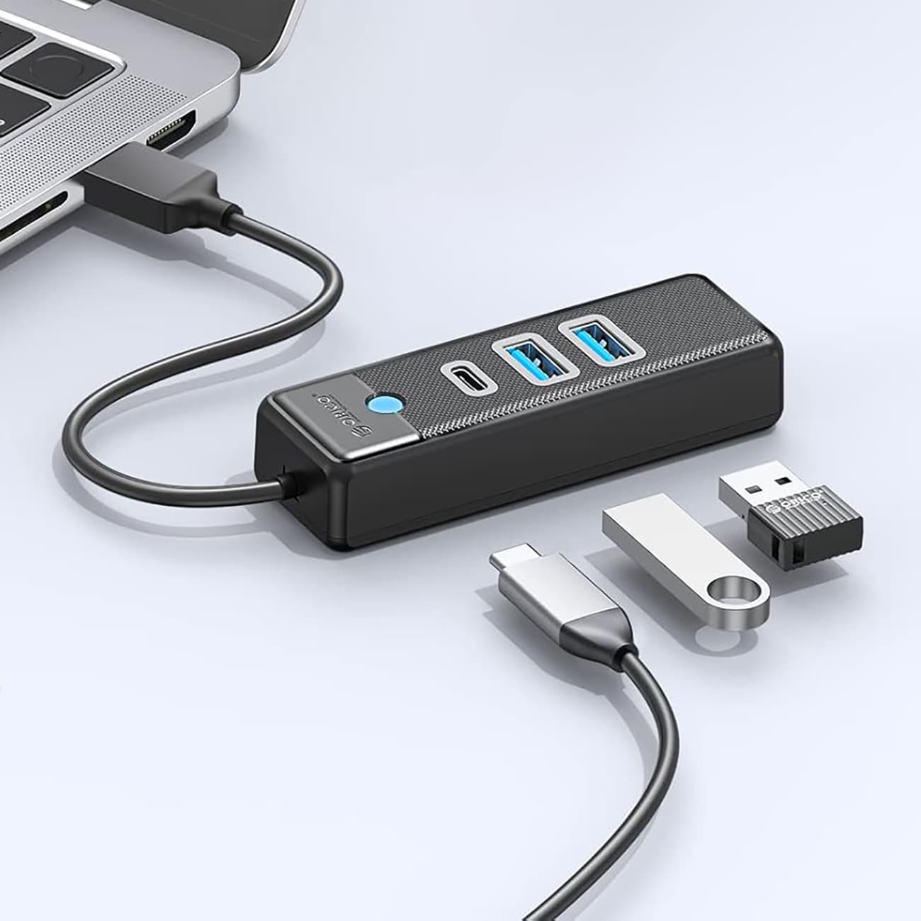 Orico PWC2U-U3 USB-hub med 3 porte: 2x USB-A 3.0, 1x USB-C 3.0, 1,8 m – sort