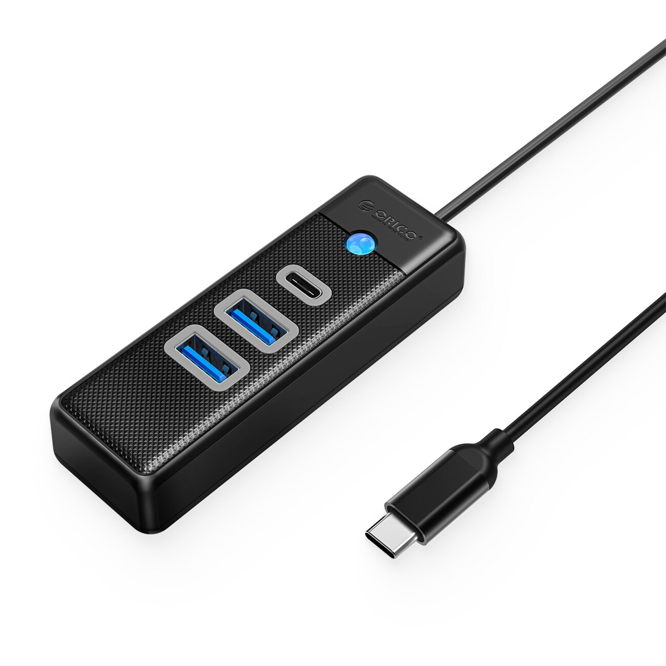 Orico PWC2U-C3 USB-hub med 3 porte: 2 x USB-A 3.0, 1 x USB-C 3.0, 0,5 m – sort