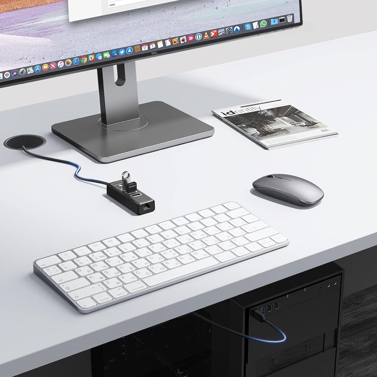 Orico PW3UR25-U3 USB-hub med 4 porte: 3 x USB-A 3.0 og 1 x RJ45 2,5G Ethernet, 0,5 m – sort