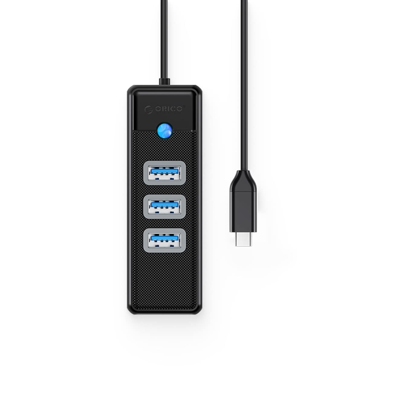 Orico PW3UR25-C3 USB-hub med 4 porte: 3 x USB-A 3.0, 1 x RJ45 2,5 G Ethernet, 1,8 m – sort