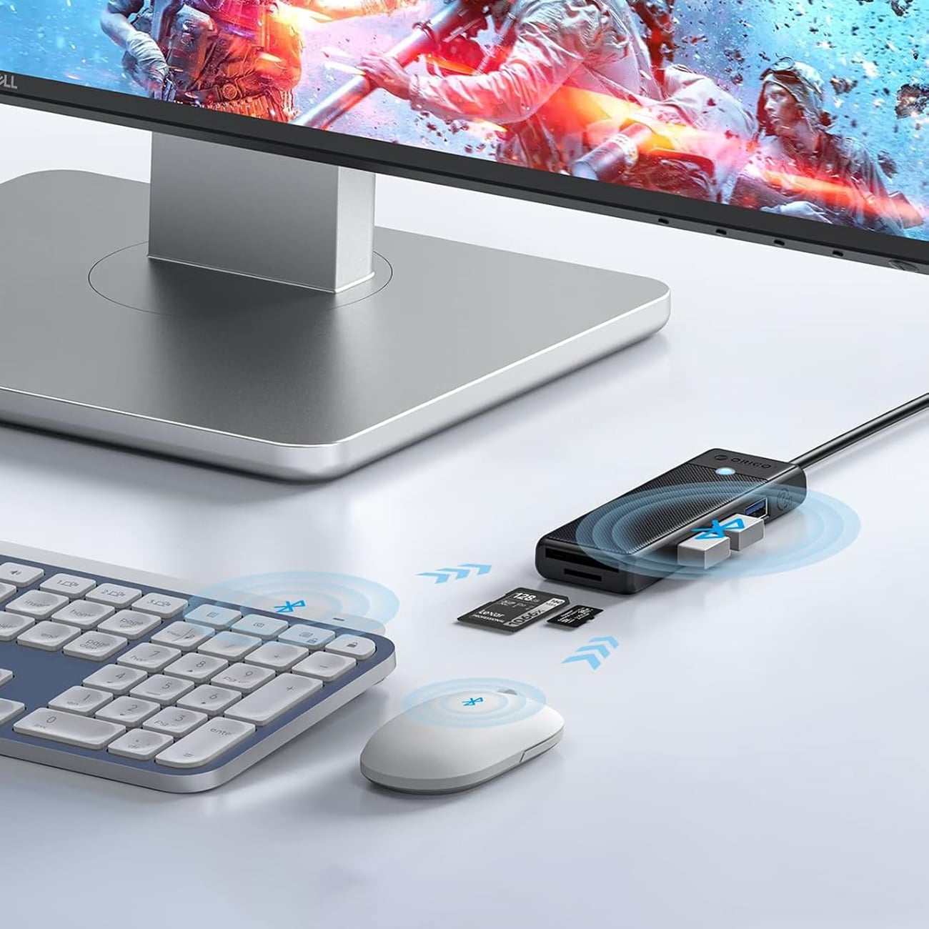 Orico PAPW3AT-U3 USB-hub med 4 porte (3x USB-A 3.0) og microSD/SD-kortlæser, 1 m – sort