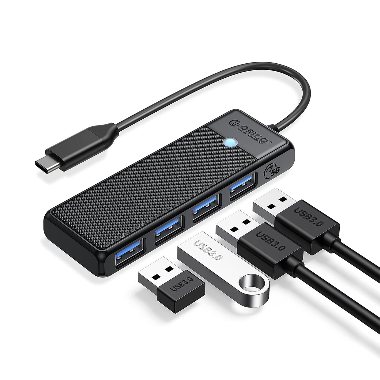 Orico PAPW4A-C3 USB-hub med 4 porte (4x USB-A 3.0), 0,15 m – sort