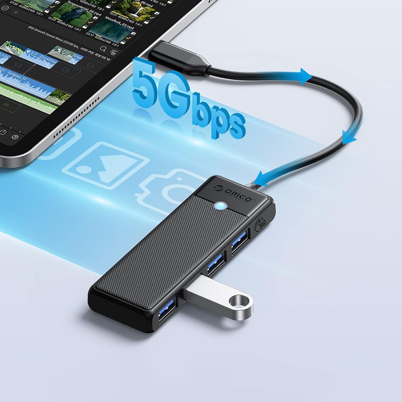 Orico PAPW4A-C3 USB-hub med 4 porte (4x USB-A 3.0), 0,15 m – sort