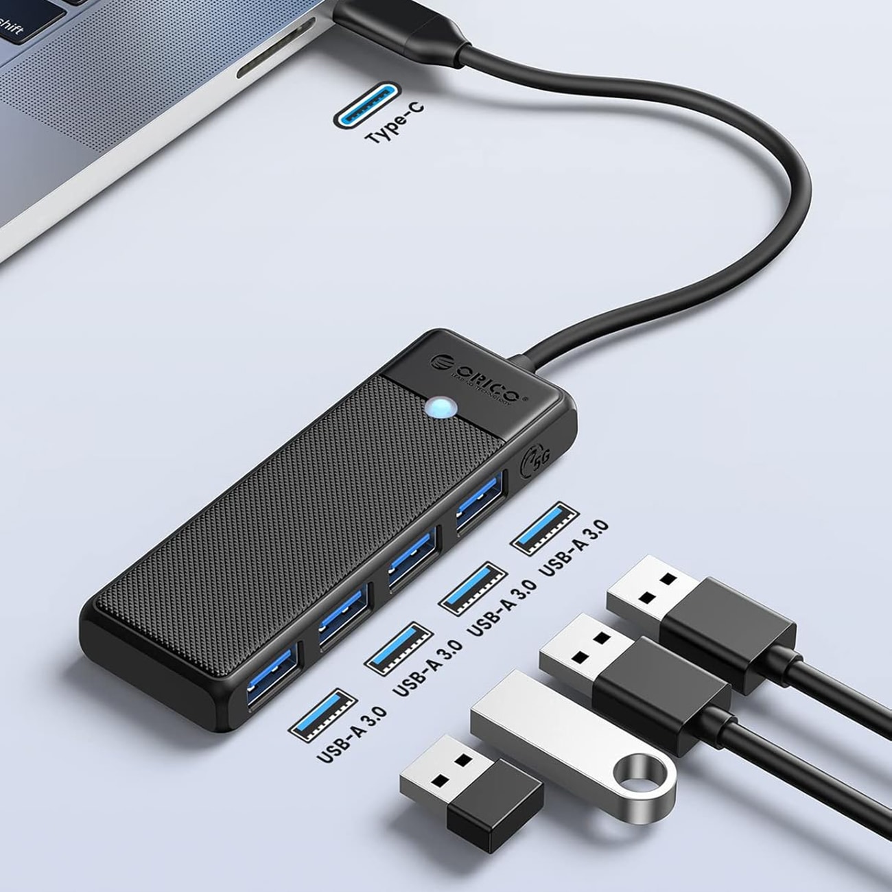 Orico PAPW4A-C3 USB-hub med 4 porte (4x USB-A 3.0), 0,15 m – sort