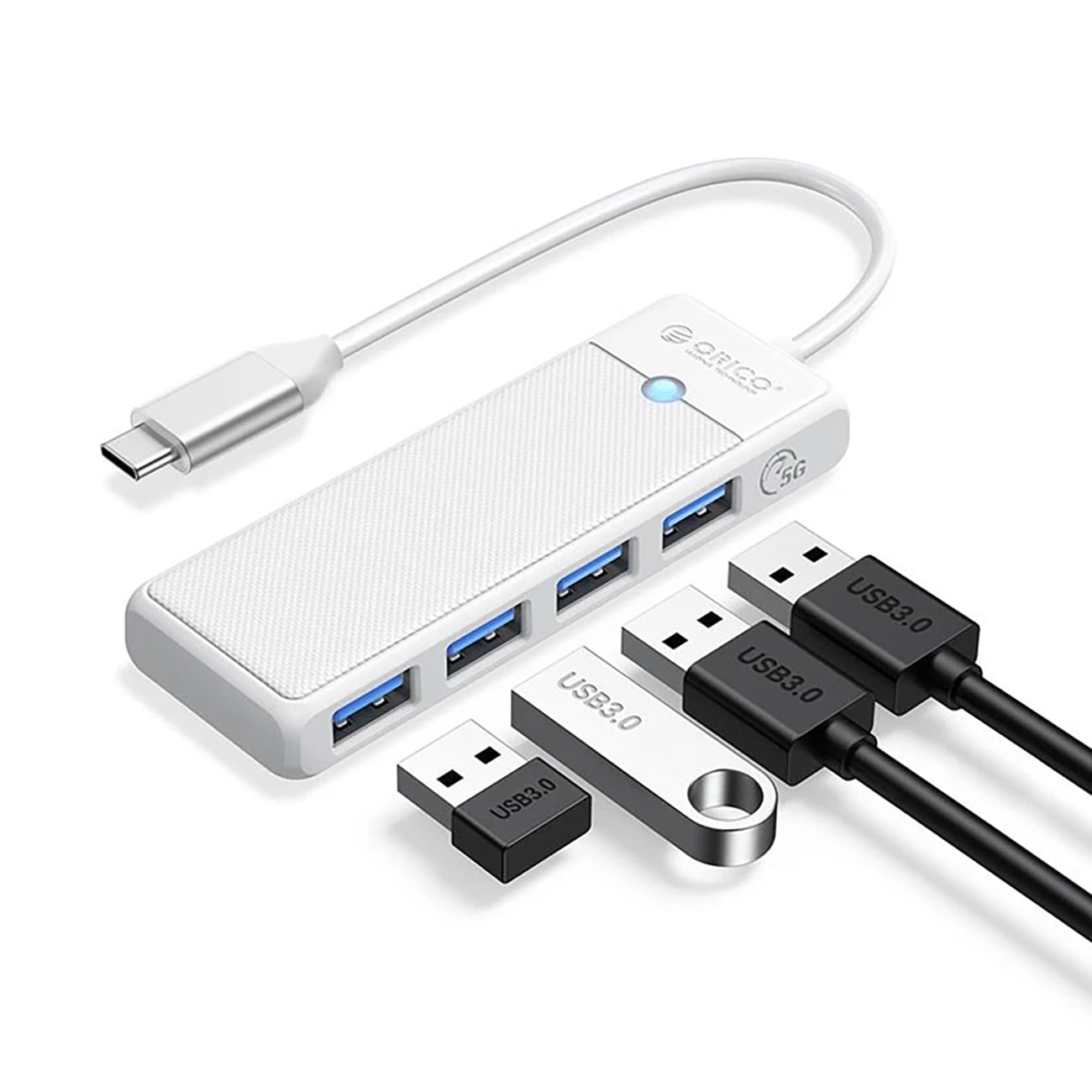 Orico PAPW4A-C3 USB-hub med 4 porte (4x USB-A 3.0), 0,15 m – hvid