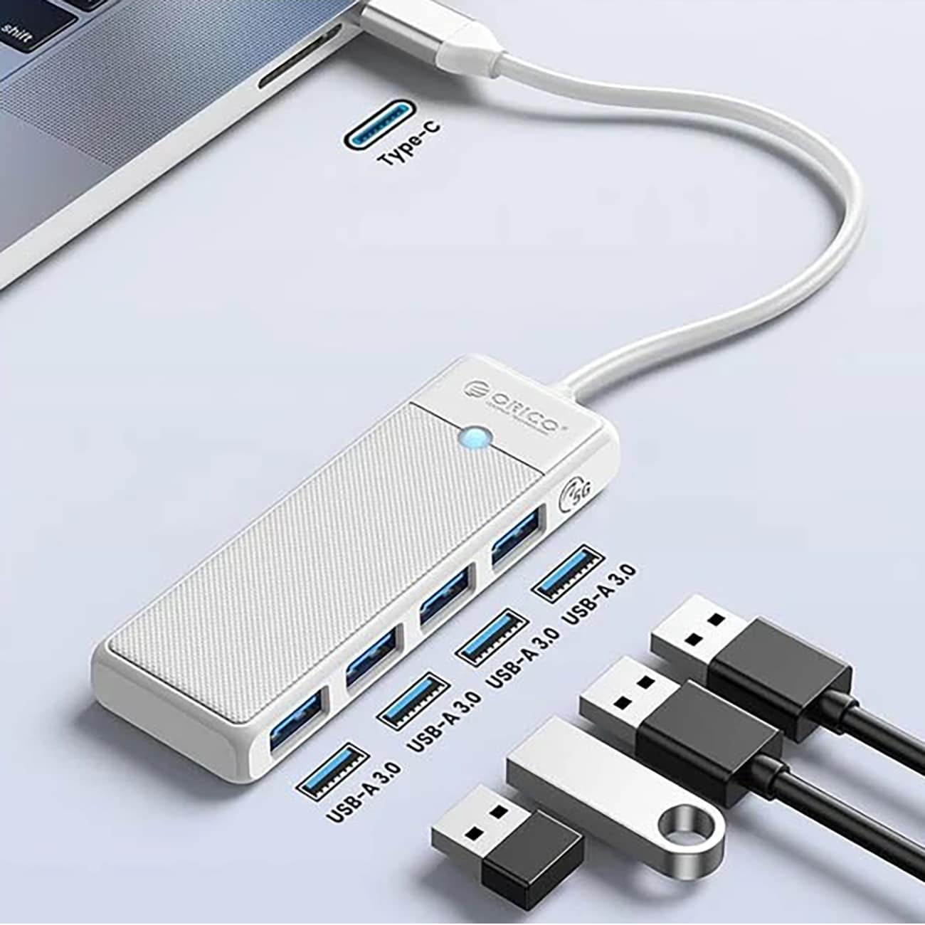 Orico PAPW4A-C3 USB-hub med 4 porte (4x USB-A 3.0), 0,15 m – hvid
