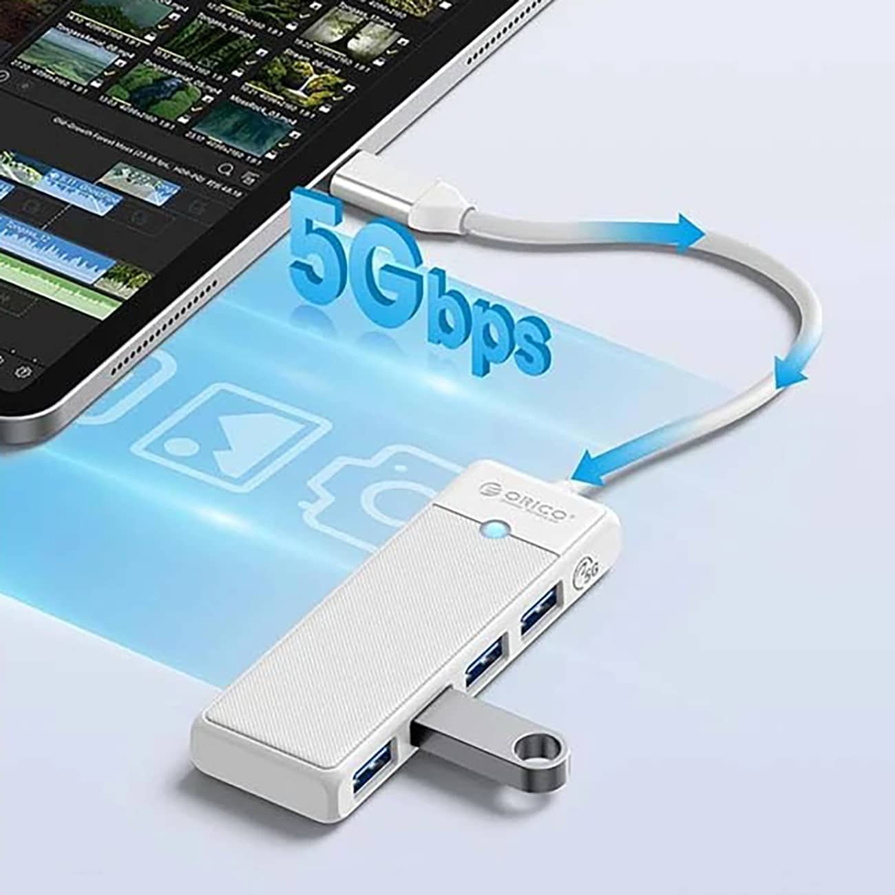 Orico PAPW4A-C3 USB-hub med 4 porte (4x USB-A 3.0), 0,5 m – hvid