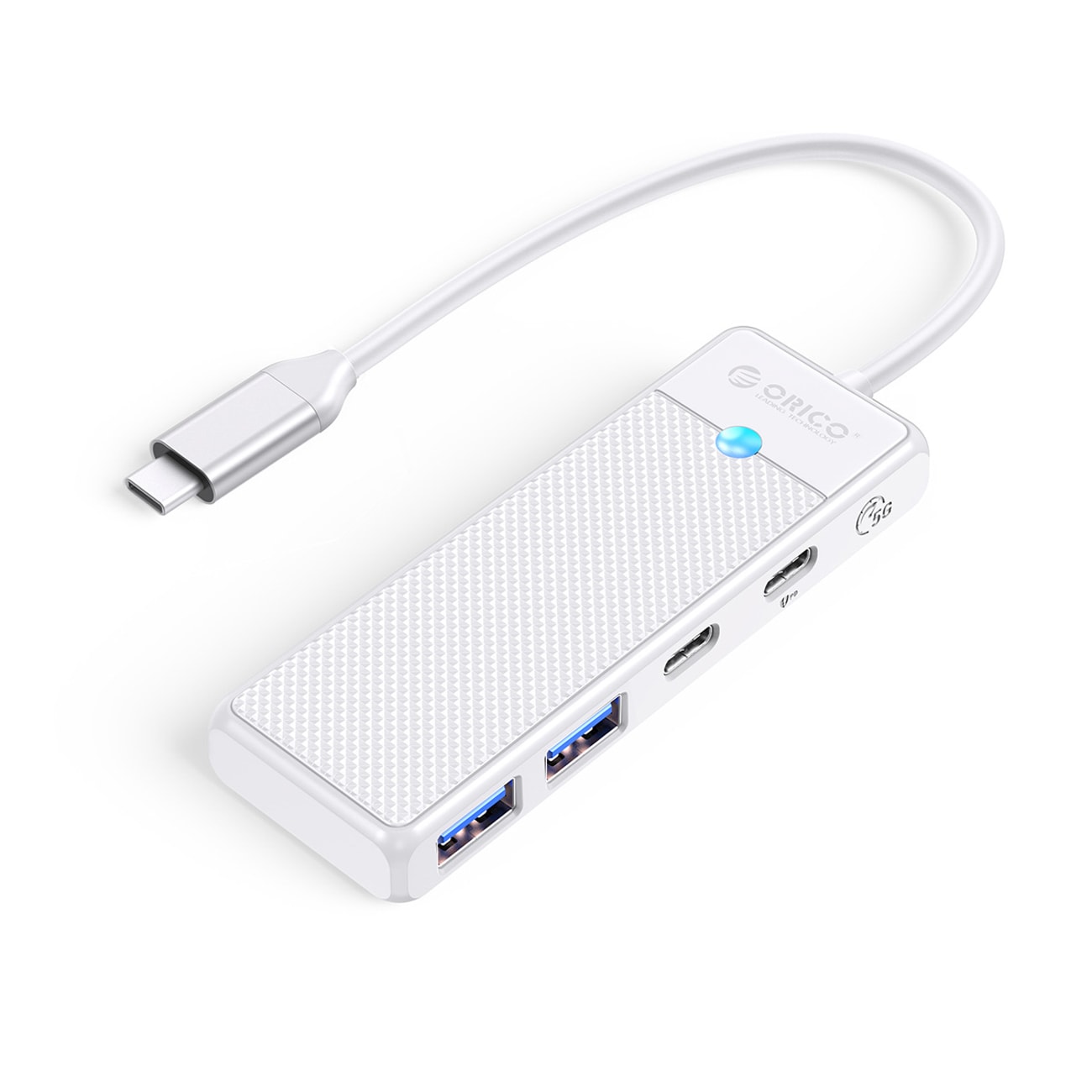 Orico PAPW2AC-C3 USB-hub 4 porte: 2x USB-A 3.0, 1x USB-C 3.0 + USB-C PD 100W, 0,15 m, hvid
