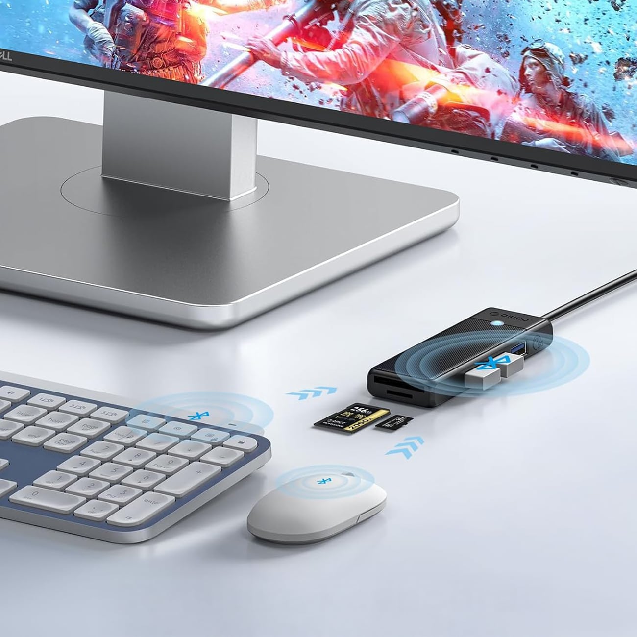 Orico PAPW3AT-C3 USB-hub med 4 porte (3x USB-A 3.0) og microSD/SD-kortlæser, 1 m – sort