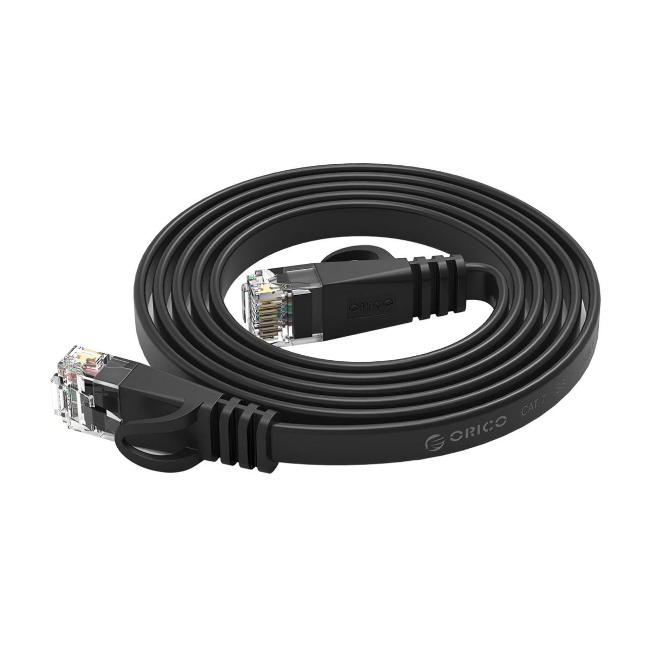 Orico PUG-C7B CAT7 10 Gbps RJ45 Ethernet-netværkskabel til internet og LAN, fladt, 5 m – sort