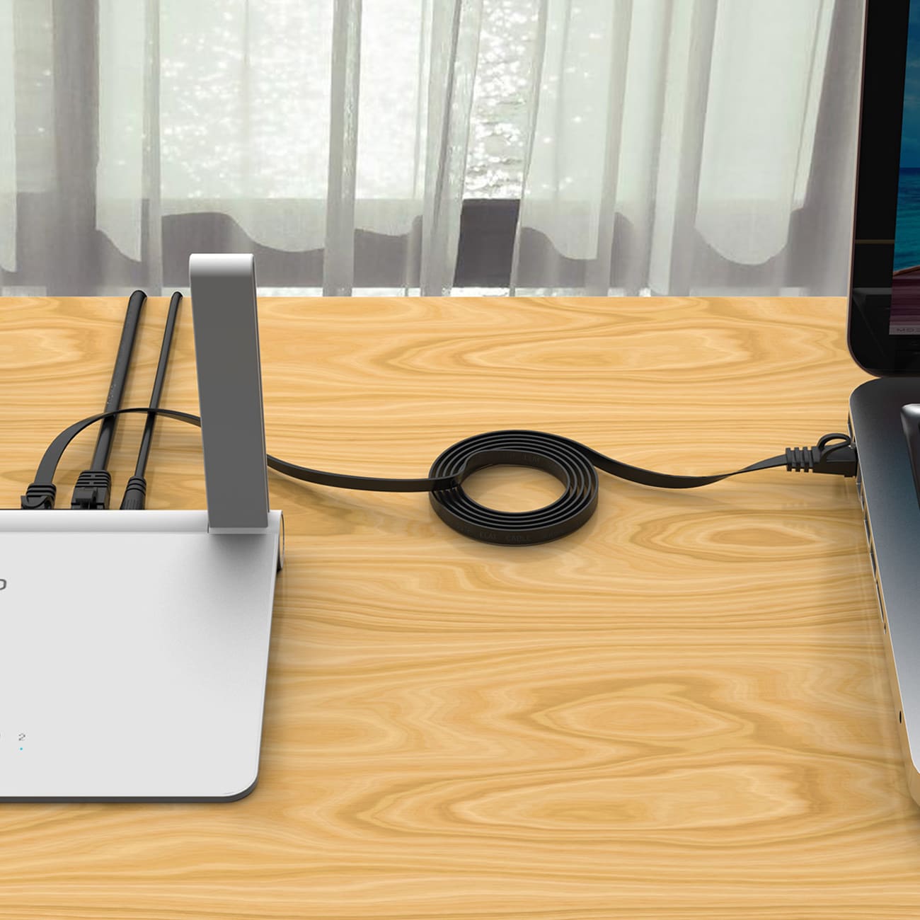 Orico PUG-C7B CAT7 10 Gbps RJ45 Ethernet-netværkskabel til internet og LAN, fladt, 5 m – sort